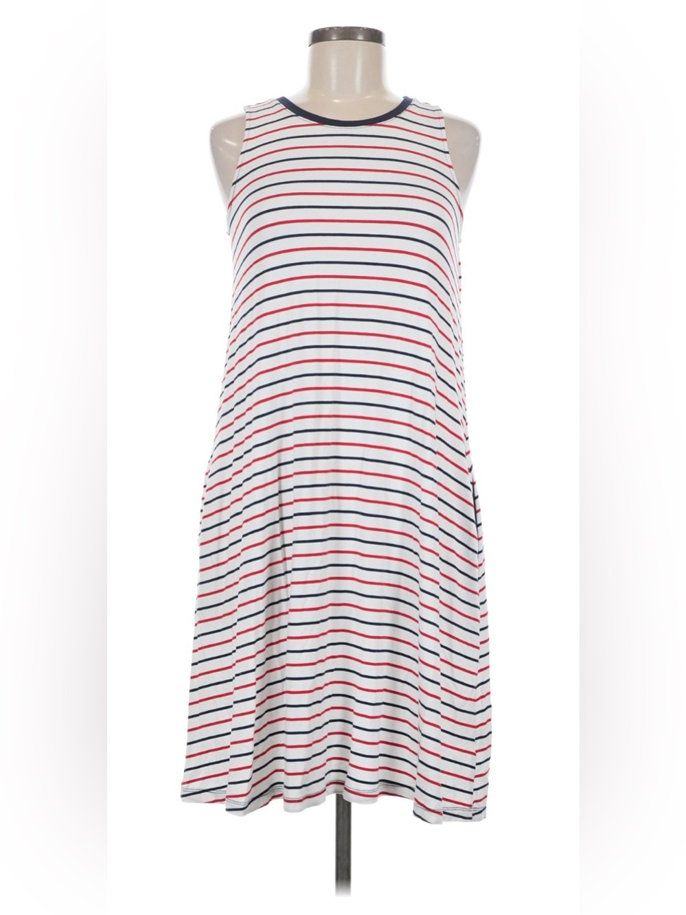 Time and Tru Red and Navy Stripes Casual Midi Dress with Pickets Size M